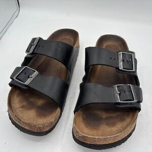 Birkenstock Arizona Mens Black Birko Flor Slides Sandals Size 44 US 11